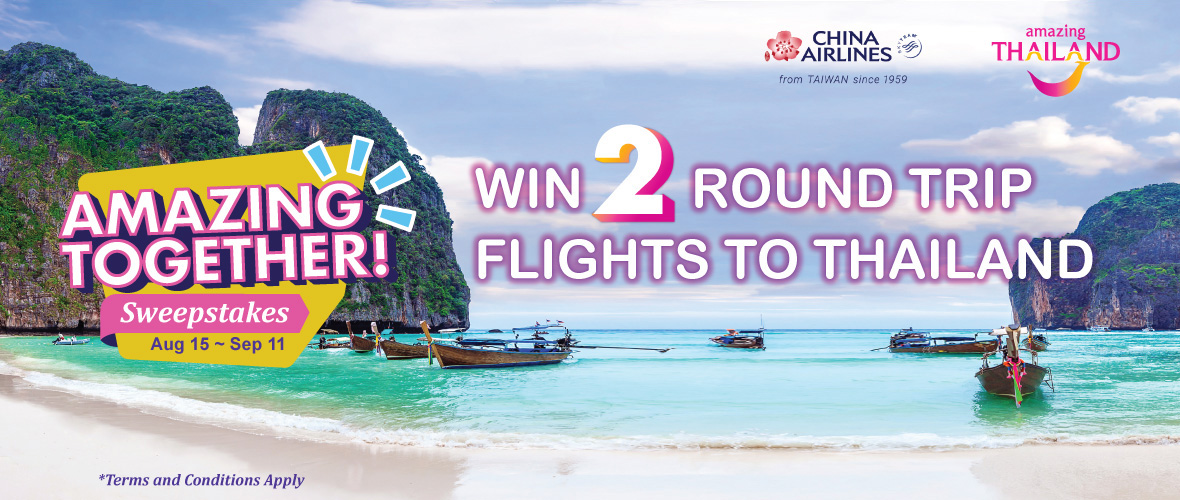 Amazing Together! Sweepstakes. Win 2 round trip flights to Thailand