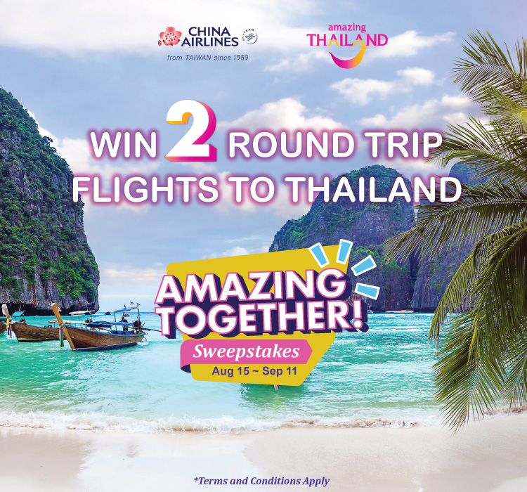 Amazing Together! Sweepstakes. Win 2 round trip flights to Thailand
