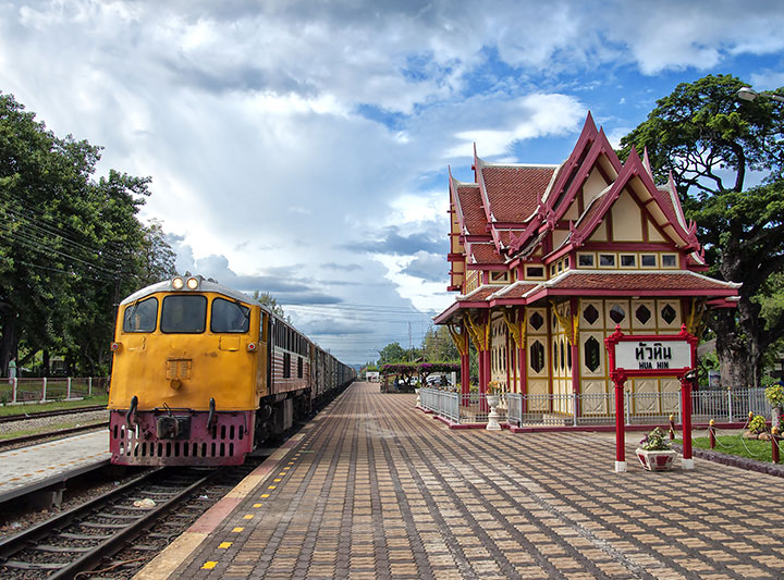 A train at the Hua Hin train station in Thailand.